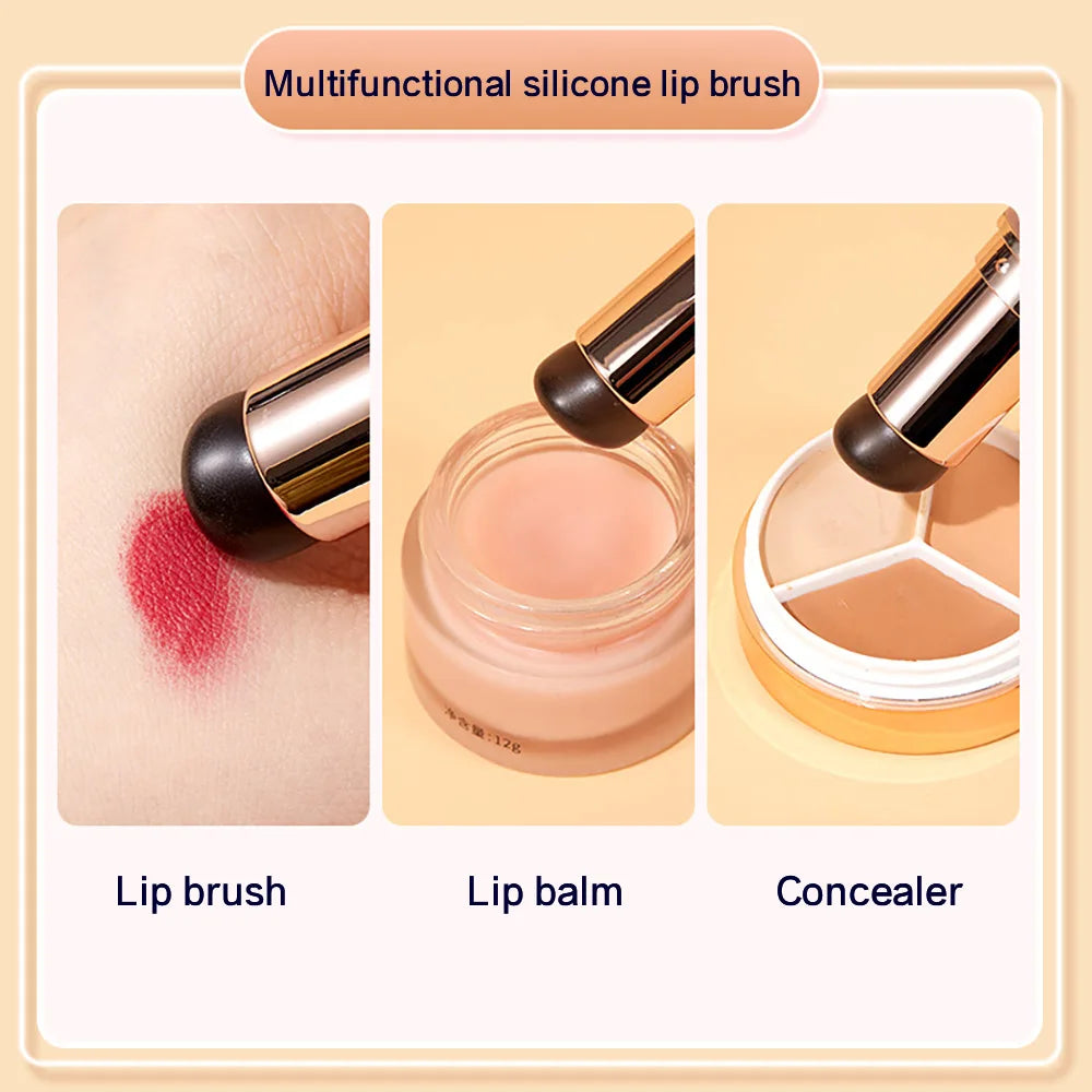GECOMO Silicone Mini Round Head Lip Brush For Lipstick Coloring Lip Concealer Brush Portable Makeup Brush