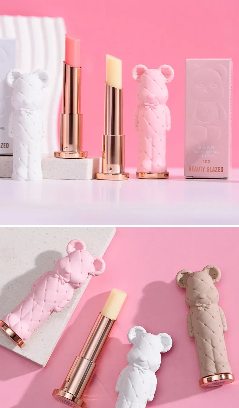 Beauty Glazed Bear Moisturizing Lipstick,Colored Lip Balm,Nourishing Lip stick,Easy To Color,Watery