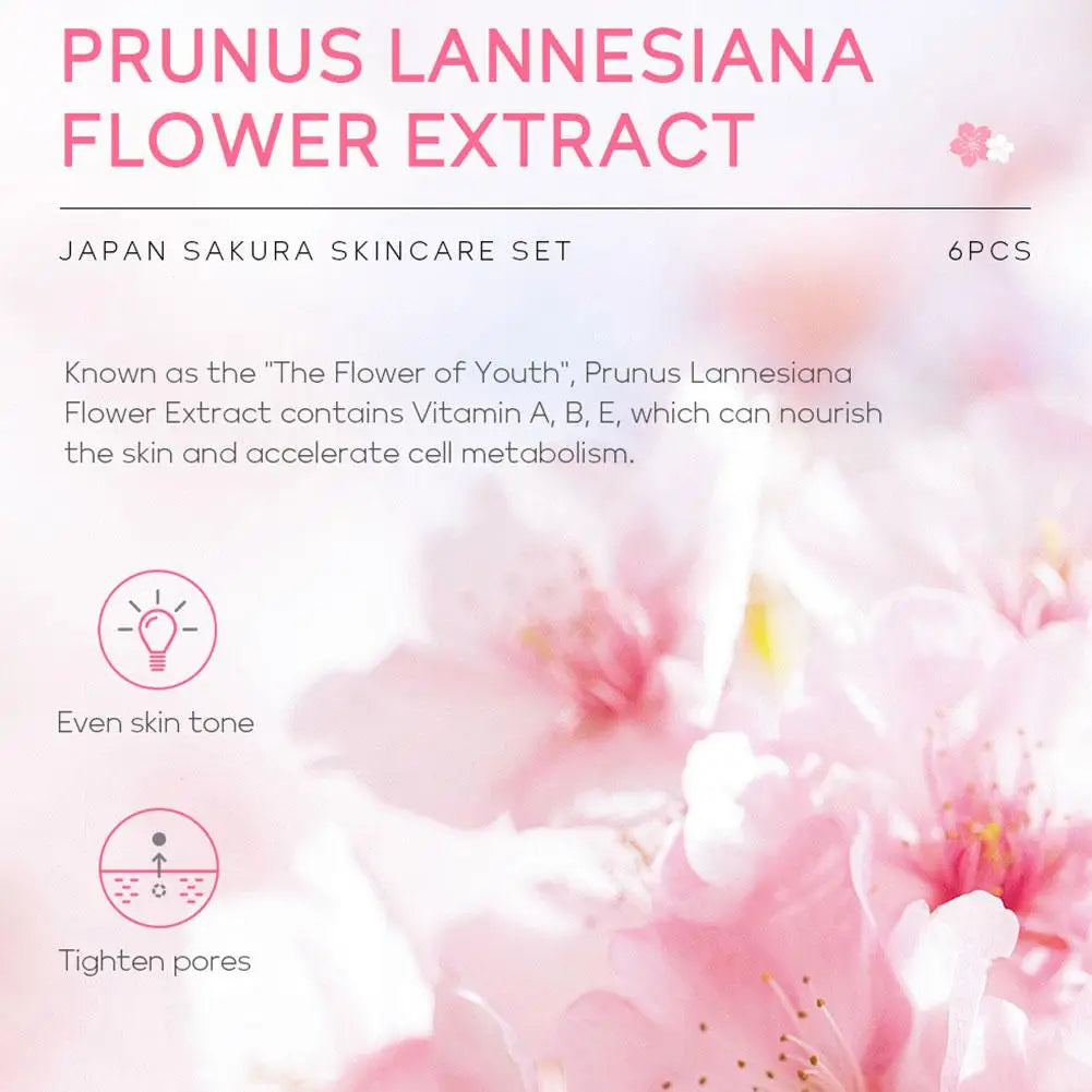 6pcs Sakura Skin Care Set Hydrating Moisturing Smoothing Nourishing Brightening Firming Women Beauty Skincare Product